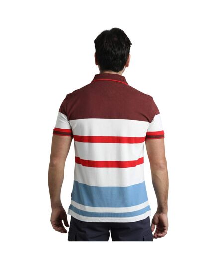 Mens sunbury stripe organic cotton polo shirt pinot red Weird Fish