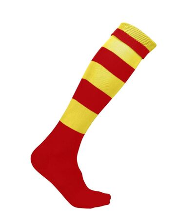 chaussettes sport rayées - PA021 - rouge et jaune