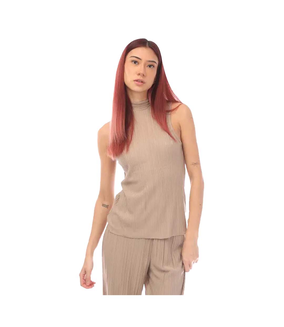 Womens/ladies cira plisse tank top mink Vero Moda-1