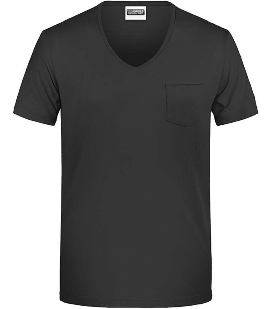 T-shirt BIO col V poche poitrine - Homme - 8004 - noir-2