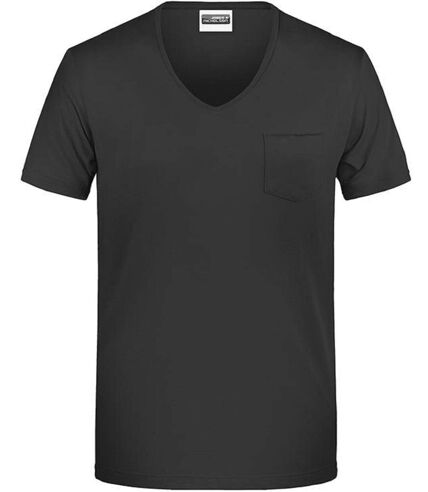 T-shirt BIO col V poche poitrine - Homme - 8004 - noir