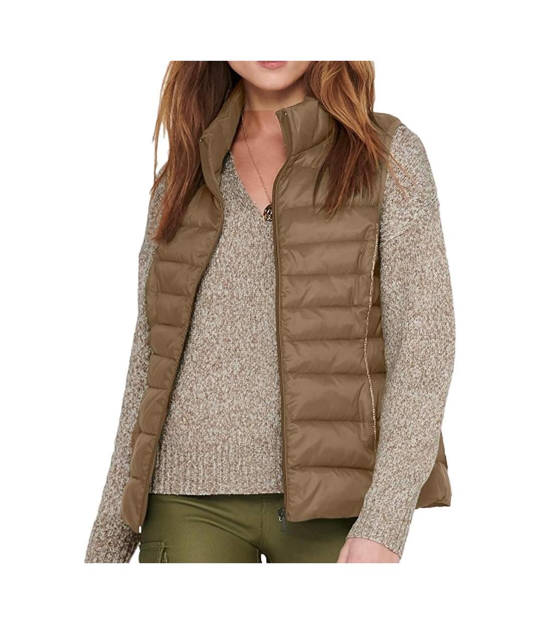 Doudoune sans manches marron femme only quilted 15225157-1