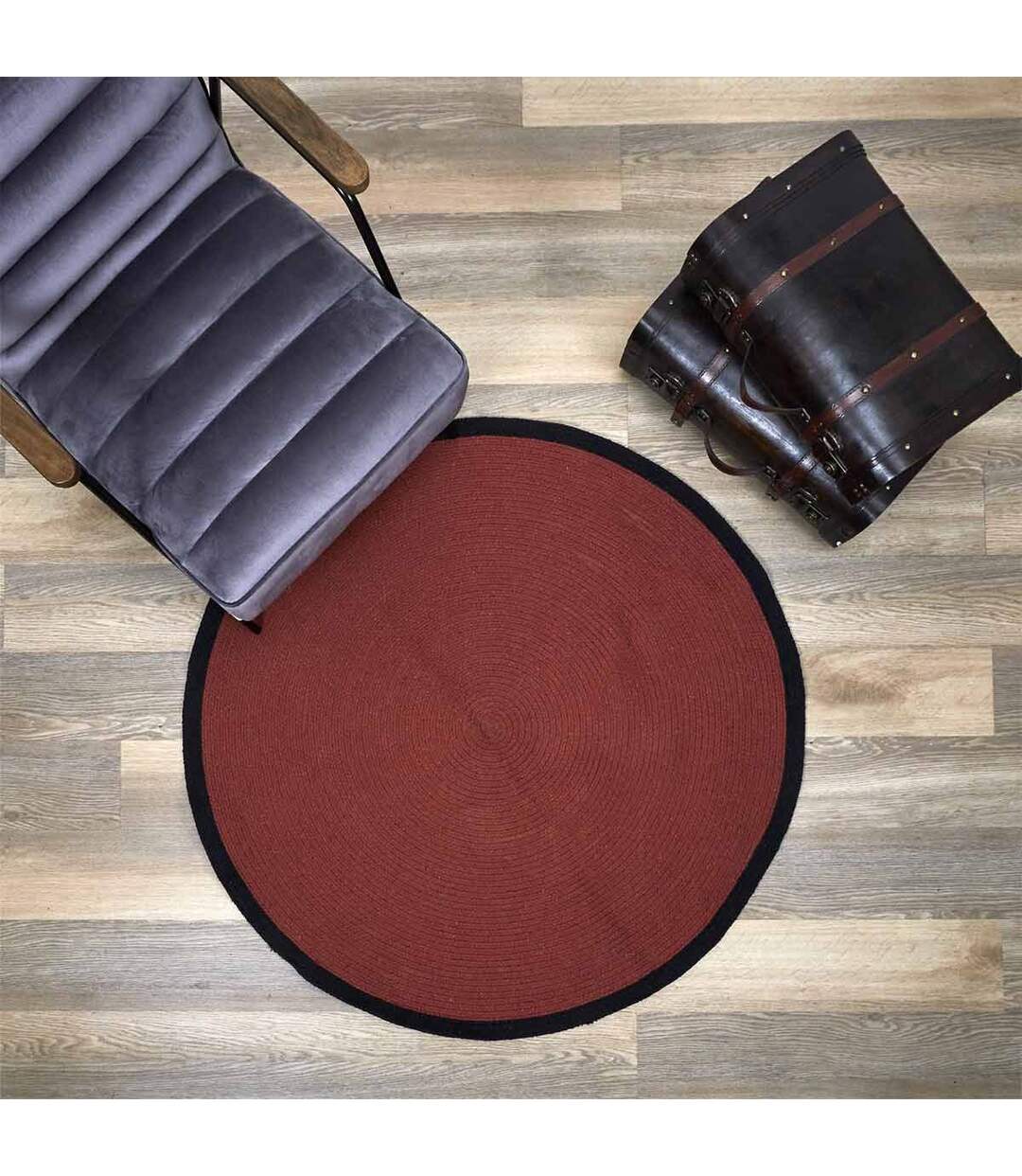 Tapis Rond en Coton Bord 120cm Terracotta & Noir-3