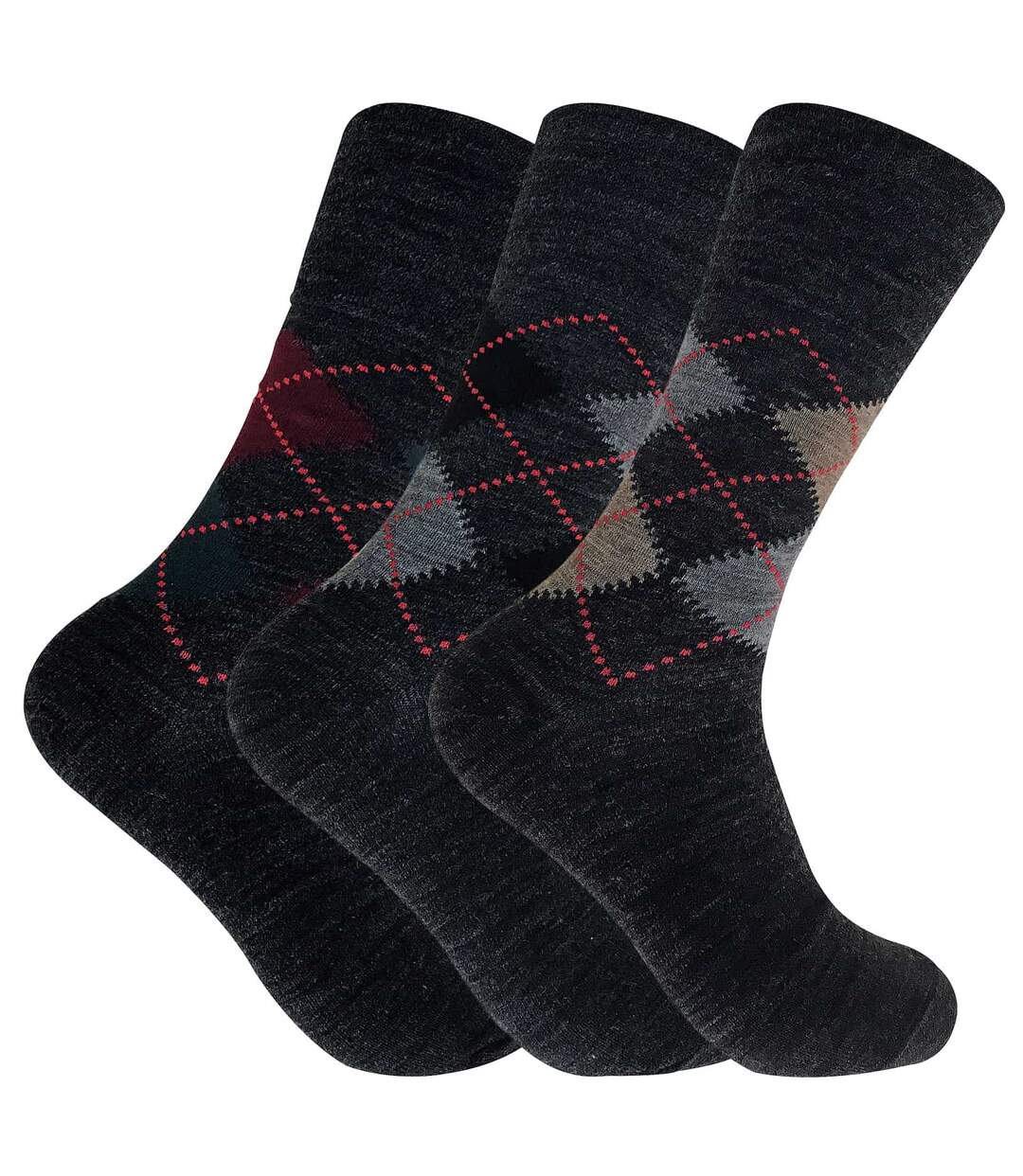 3 Pr Chaussettes Homme Laine Motifs sans Élastique