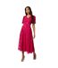 Womens/ladies Floral Jacquard Puff Sleeve Midi Dress Pink Principles-1