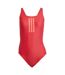 Womens/ladies Triple Stripe One Piece Swimsuit Ruby Red Adidas-2