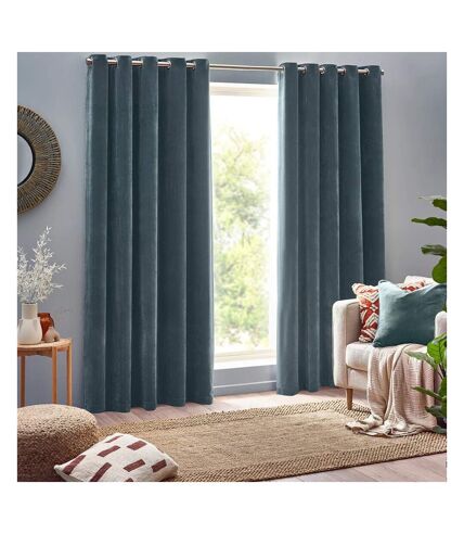 Chenille velvet eyelet curtains 229cm x 229cm marine Yard