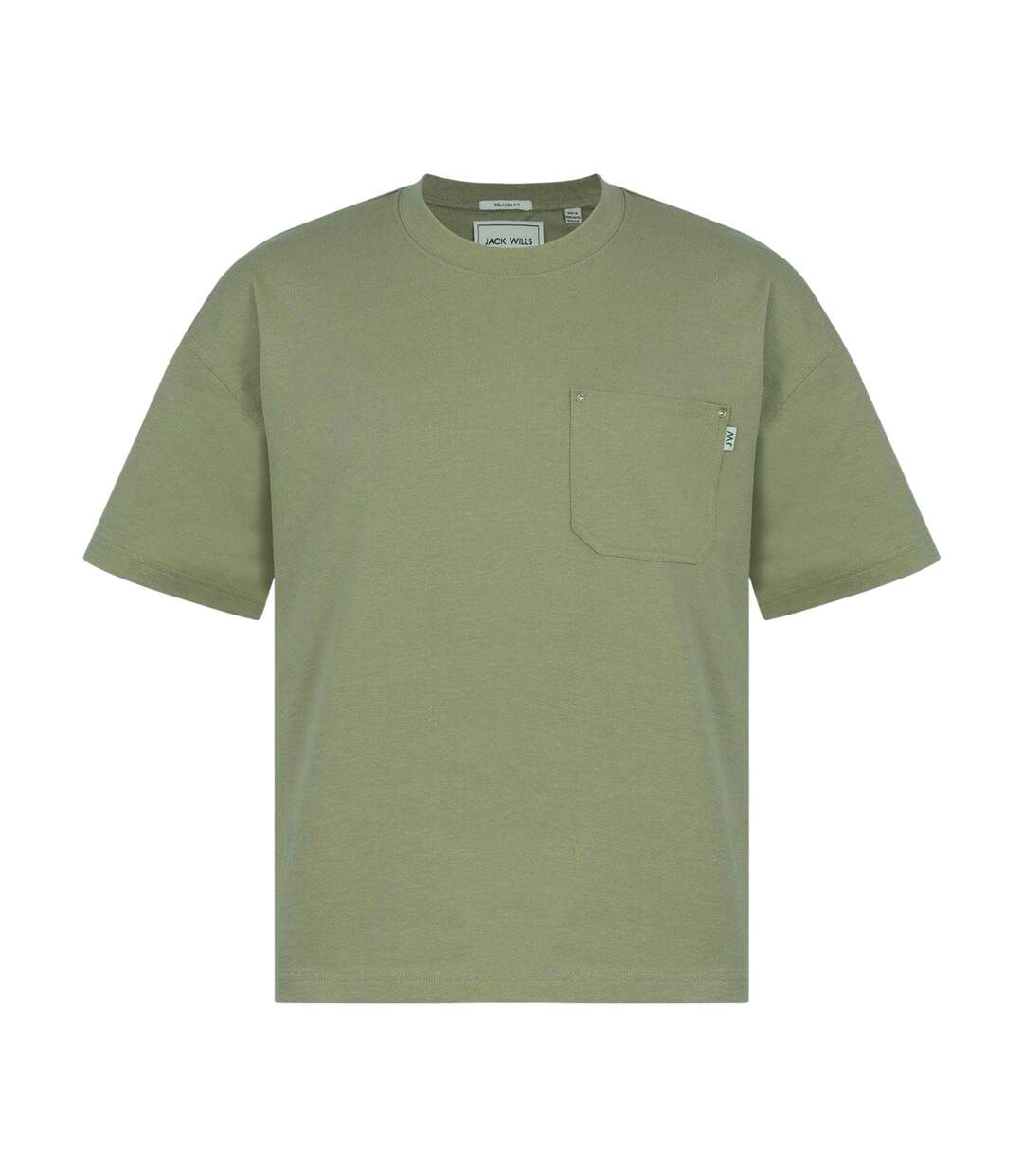 Mens Heavyweight Chest Pocket Oversized T-shirt Khaki Green Jack Wills-1