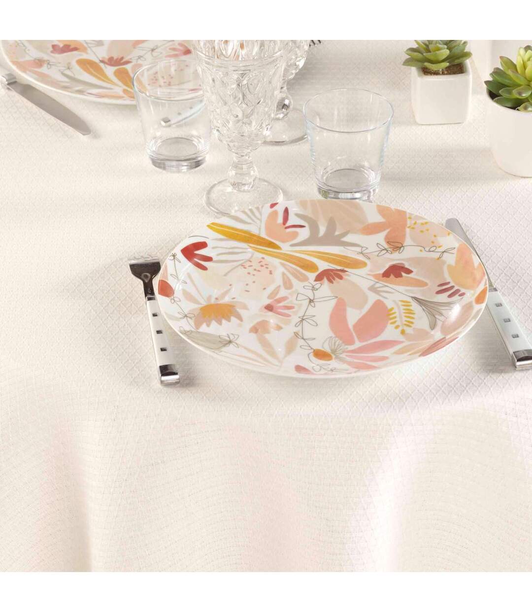 Nappe Ronde Jacquard Stella 180cm Blanc-3