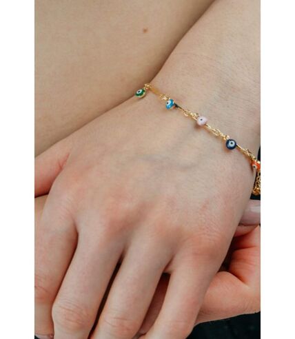 Silver Plated Dainty Evil Eye Protection Charm Beaded Dangly Adjustable Bracelet