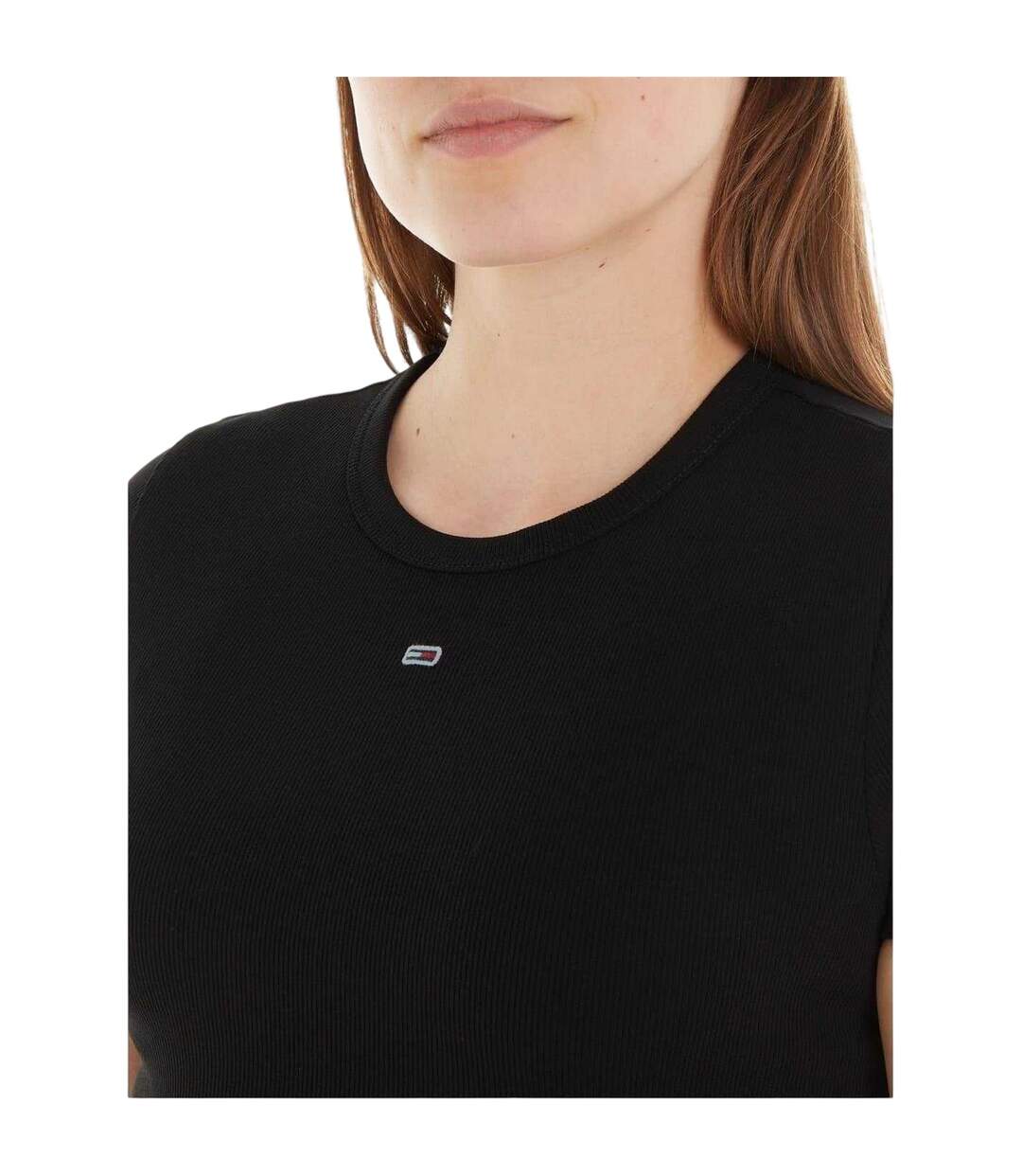 Womens/ladies Logo Ribbed Fitted T-shirt Black Tommy Jeans-4