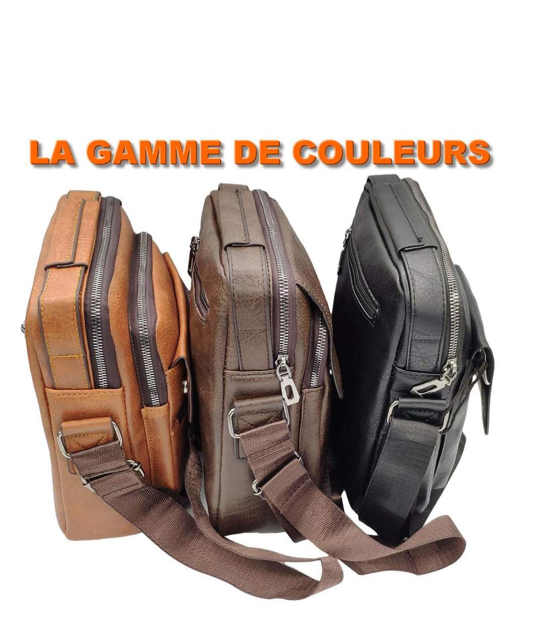 Sacoche bandoulière homme en cuir de vachette - Marron, multi poches et sangle réglable-3