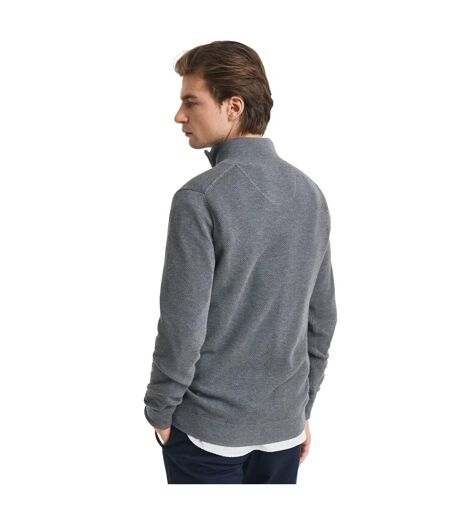 Mens Cotton Pique Half Zip Sweater Top Grey Marl Gant