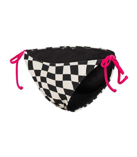 Womens/ladies Checkerboard Side Tie Bikini Bottoms Black White SoulCal