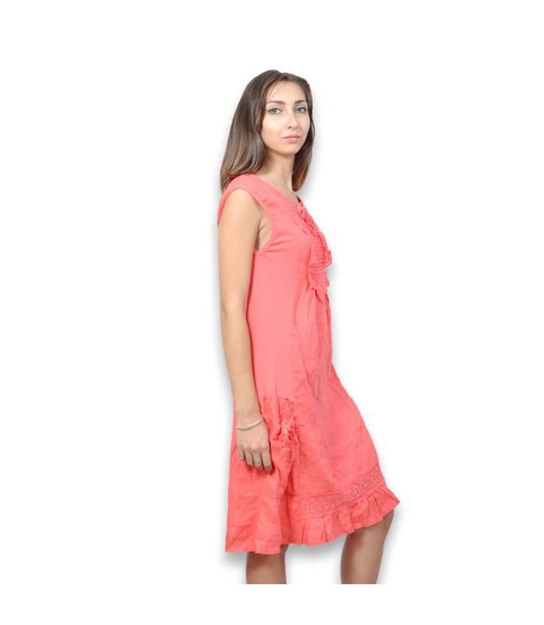 Robe femme sans manche de couleur orange-3