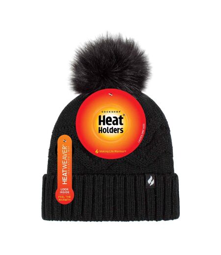 Ladies Zig Zag Turnover Thermal Pom Pom Hat for Winter