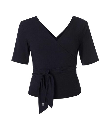 Womens/ladies Soft Wrap Top Black Sweaty Betty