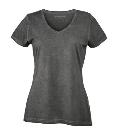 T-shirt style bohémien col V femme JN975 - gris graphite
