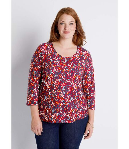 T-shirt court col rond manches 3/4 imprimé