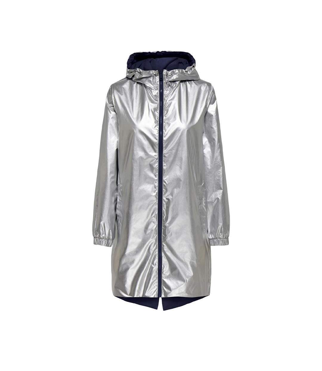 Coupe vent à capuche réversible marine/argent femme only fry-3