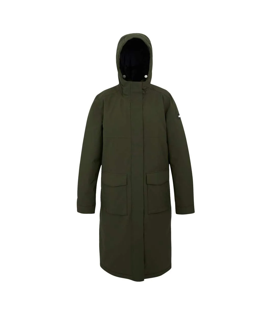 Womens/ladies Yarli Longline Waterproof Jacket Dark Khaki Light Vanilla Regatta-1