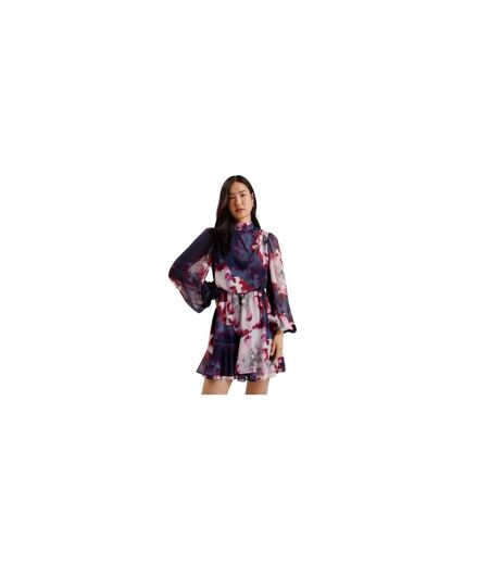 Womens/ladies Aracely Floral Chiffon Bishop Mini Dress Navy Multicoloured Ted Baker