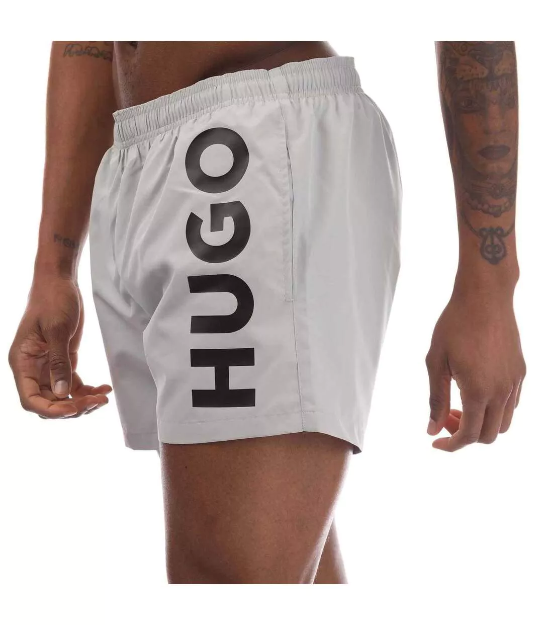 Mens Abas Logo Swim Shorts Grey Hugo-3