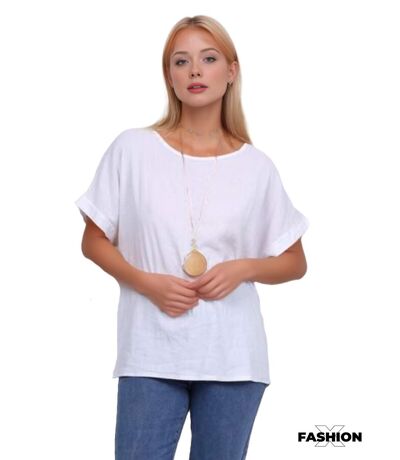 Tee shirt femme manches courtes - Col rond - Couleur blanc