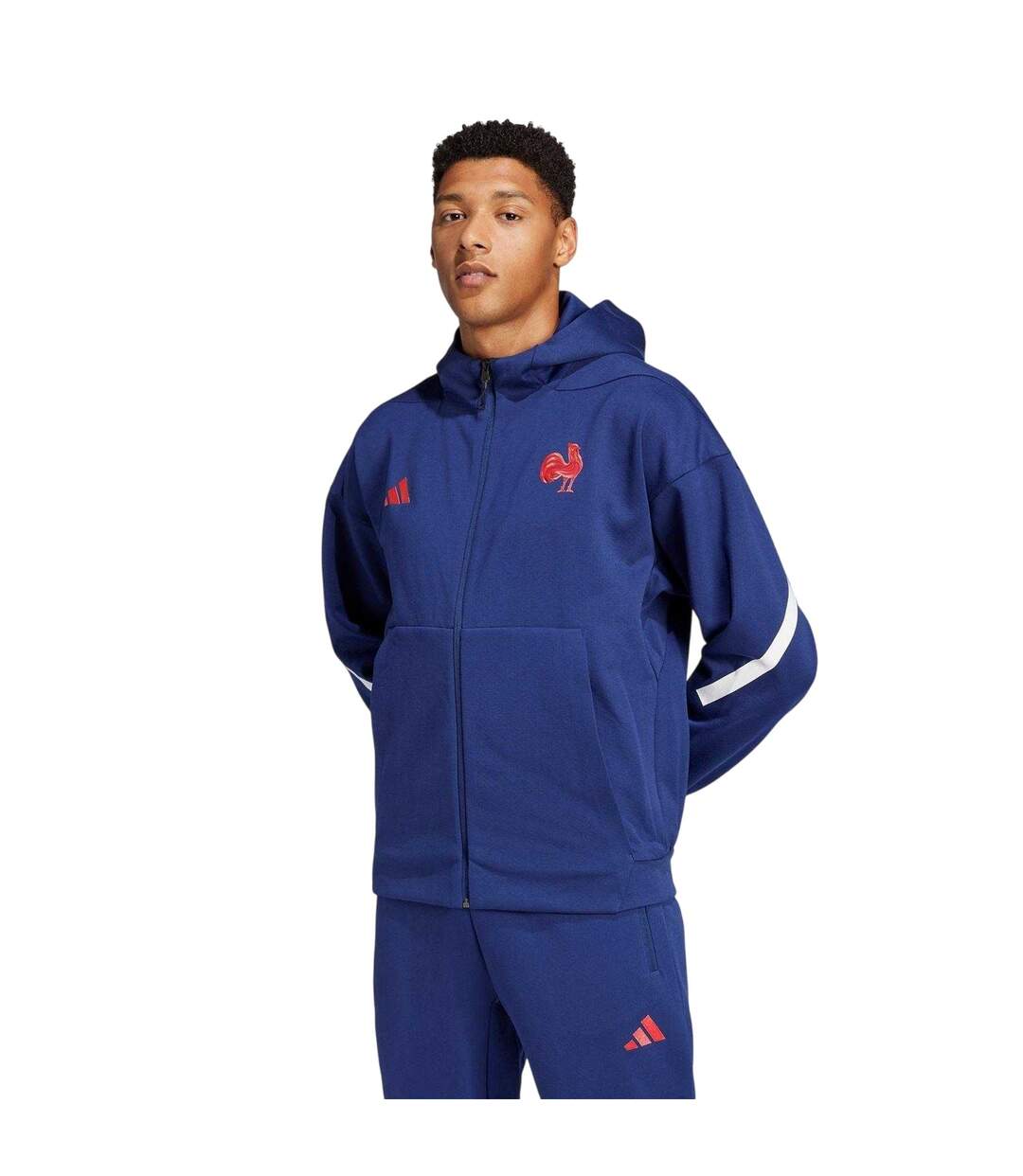 Mens Zne France Ffr Travel Full Zip Hoodie Dark Blue Adidas-1