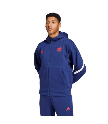 Mens Zne France Ffr Travel Full Zip Hoodie Dark Blue Adidas