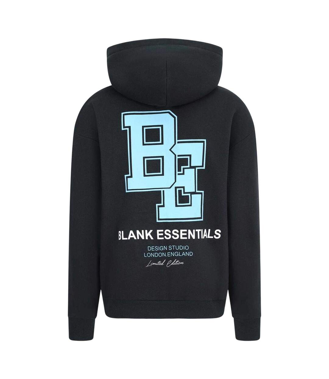 Mens Collegiate Full Zip Hoodie Black Blank Essentials-2