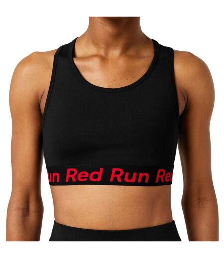 Womens/ladies Scoop Neck Snug Fit Sports Bra Black Red Run