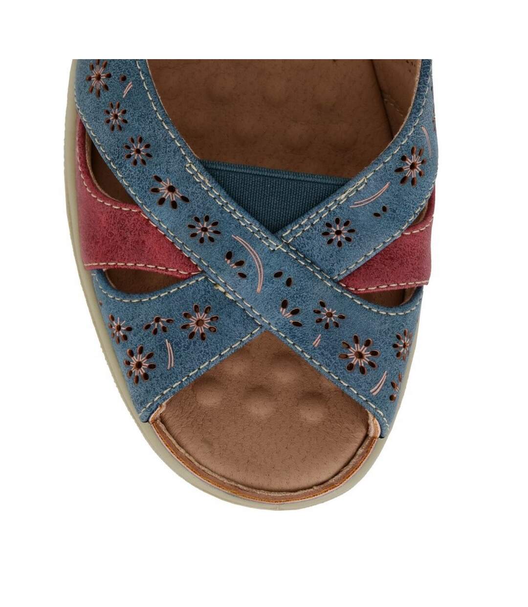 Womens/ladies Peep Toe Casual Shoes Blue Red Boulevard-3