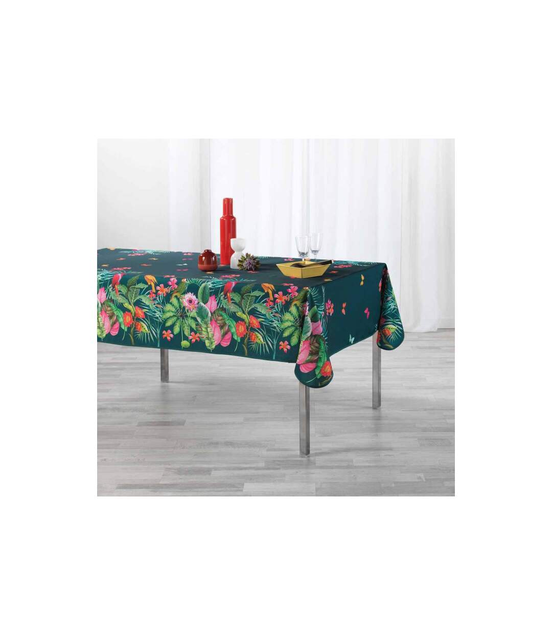 Nappe Antitache Tropical Vintage 150x240cm Bleu-3