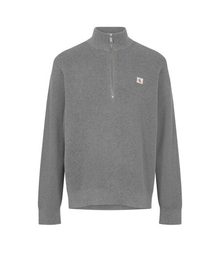 Mens Waffle Knit Quarter Zip Jumper Grey Heather Calvin Klein