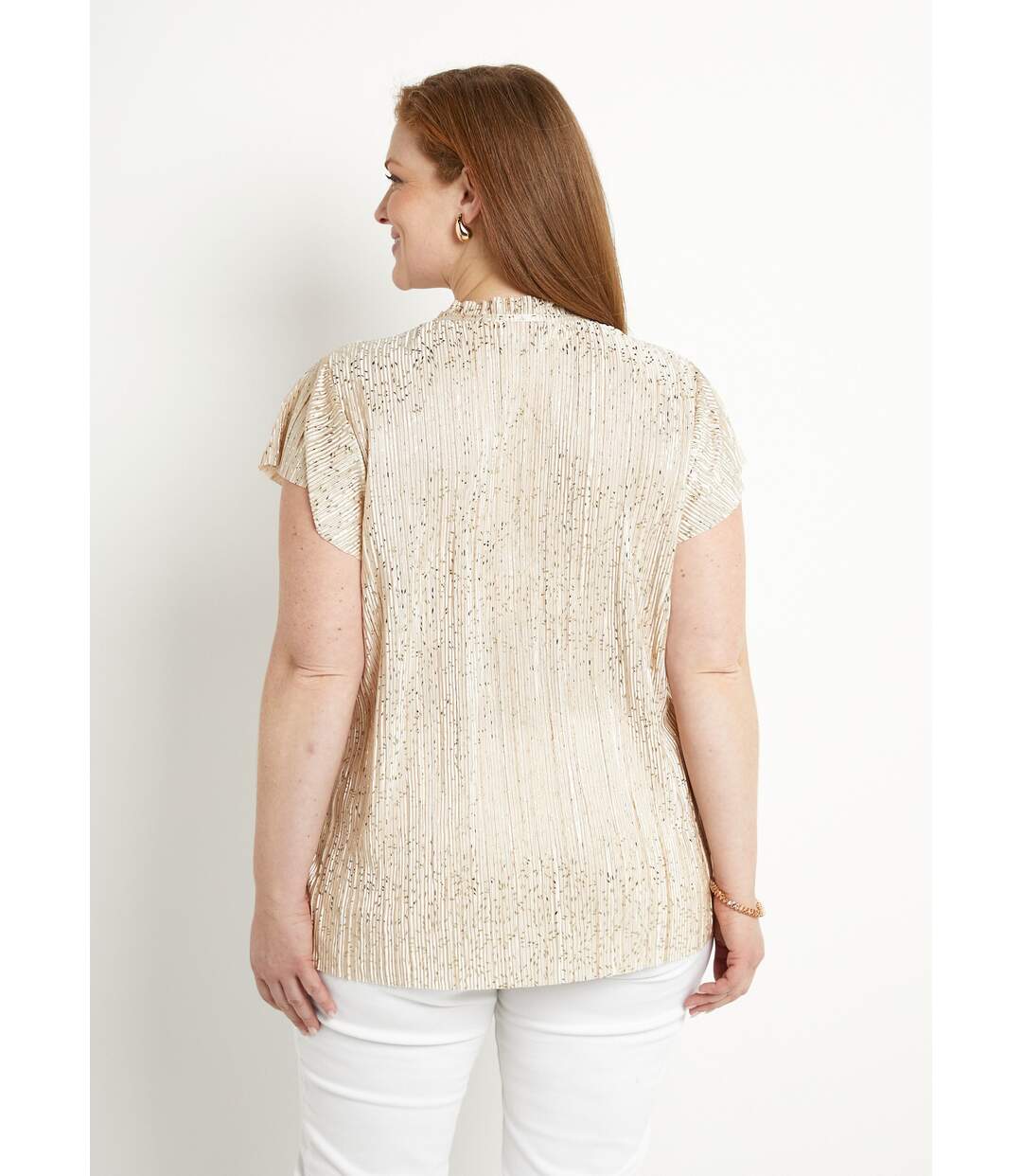 T-shirt long imprimé doré manches courtes-2