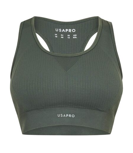 Brassière De Sport Motif/style Côtelé Femme Kaki USA