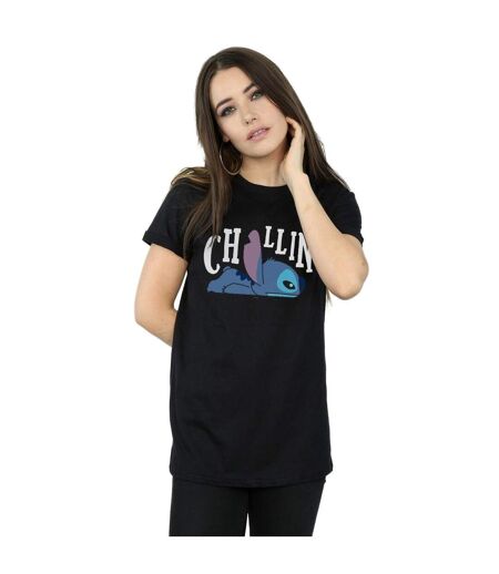 Disney Femmes/Les femmes Lilo And Stitch Chillin Cotton Boyfriend T-Shirt (Noir) - UTBI49490