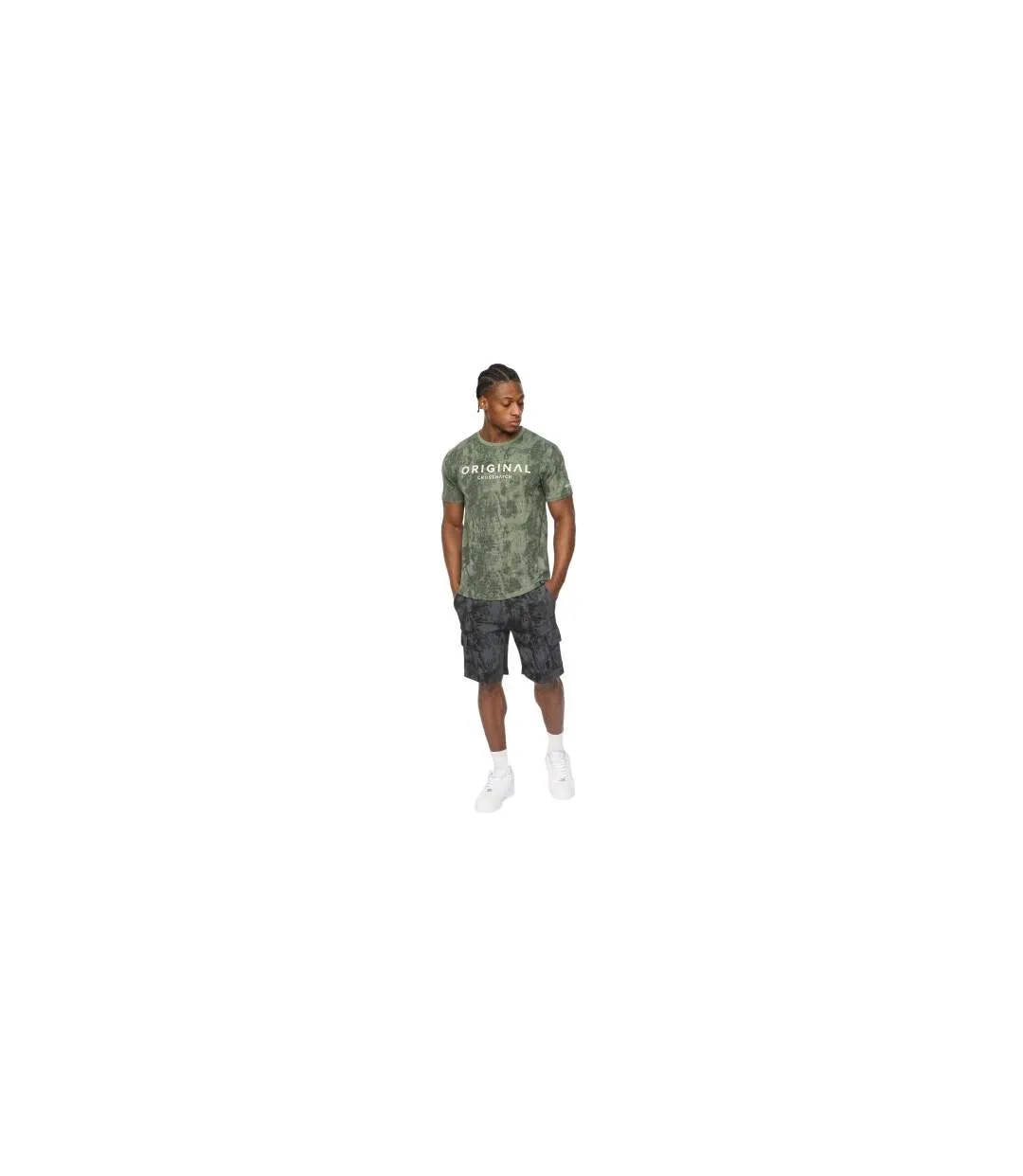 Mens Bardon Camo Cargo Shorts Black Camo Crosshatch-1