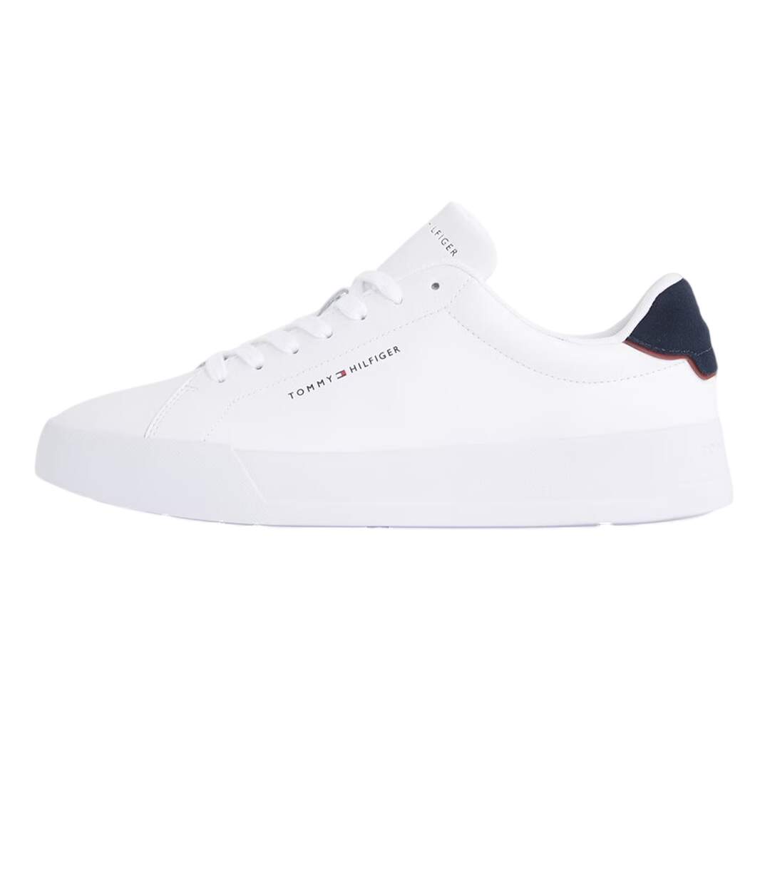 Mens Pebble Grain Court Leather Trainers White Navy Tommy Hilfiger-3