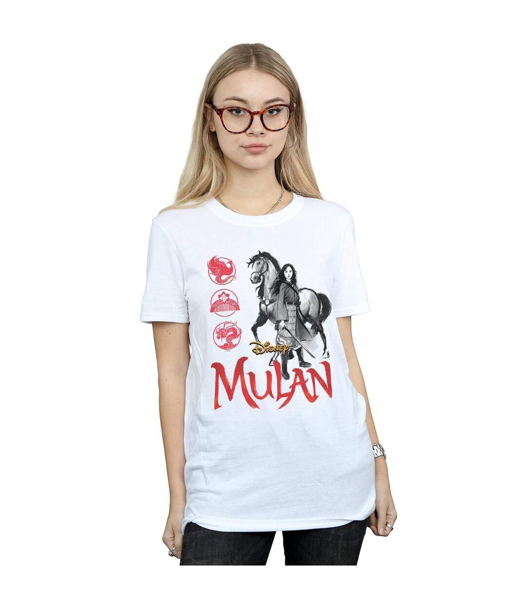 Disney Womens/Ladies Mulan Movie Horse Pose Cotton Boyfriend T-Shirt (Blanc) - UTBI35570-2