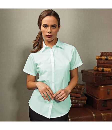 Premier Short Sleeve Poplin Blouse/Plain Work Shirt (Aqua)