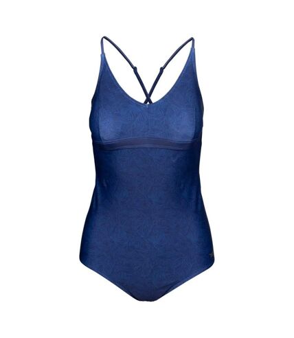 Womens/ladies mimi palm leaf one piece bathing suit blue Trespass