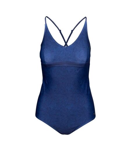 Womens/ladies mimi palm leaf one piece bathing suit blue Trespass