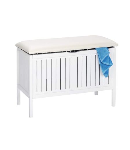 Tabouret de salle de bain en bois avec rangement Olso - L. 78 x H. 52 cm - Blanc