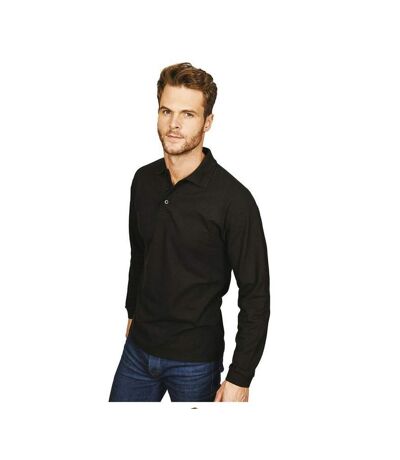 Casual Classic Mens Long Sleeve Polo (Black) - UTAB452