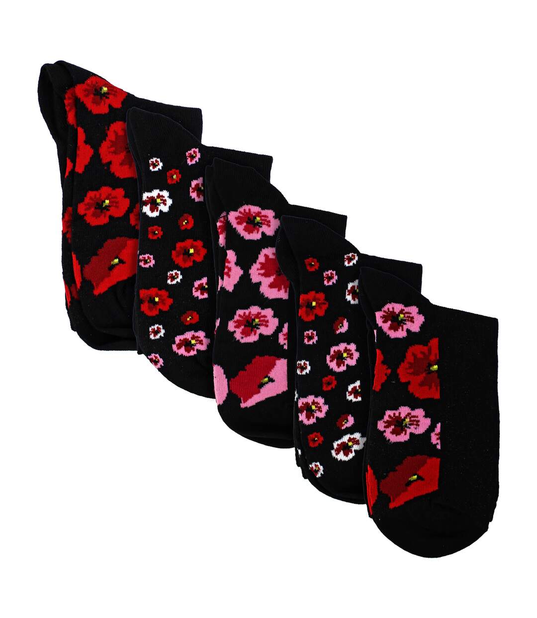 5 Pairs Ladies Poppy Footbed Socks - Soft Cotton Rich Floral Everyday Socks-3