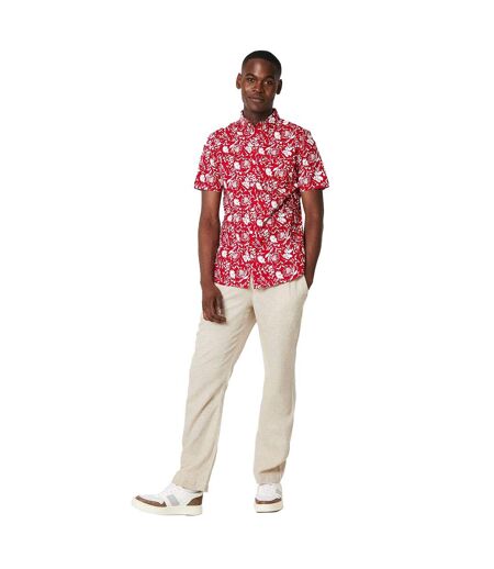 Mens floral short-sleeved shirt red Maine