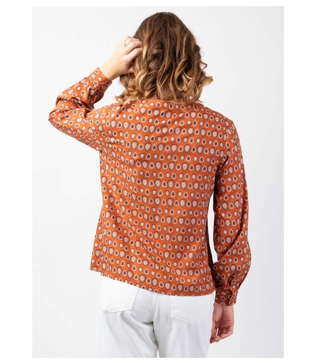 Top manches longues en viscose JOE imprimé ethnique camel Coton Du Monde