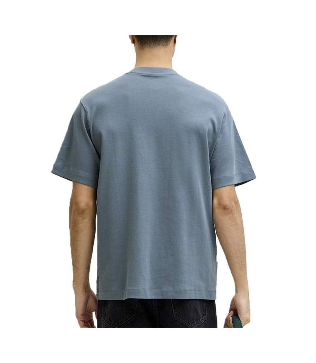T-shirt bleu homme jack & jones neck-2